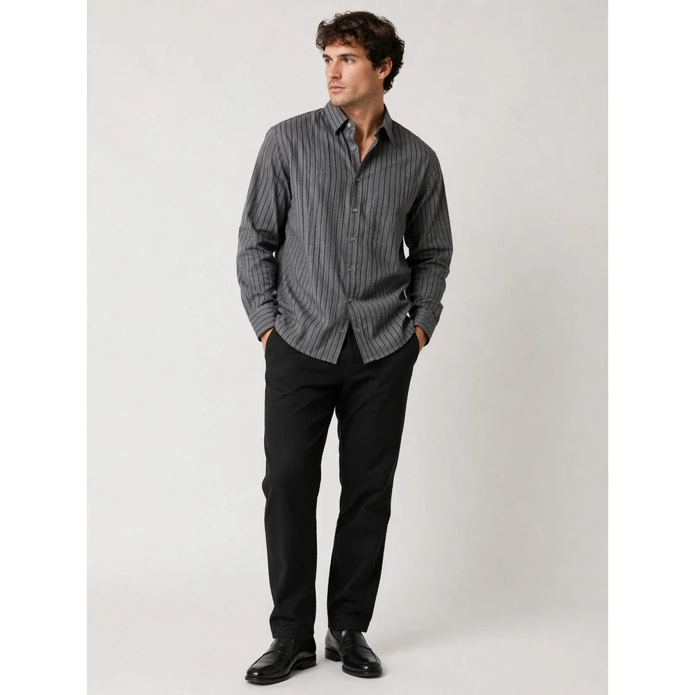 HUGO BOSS Shirt Mens XL Gray‎ Lucas Striped Button Down Fitted Long Sleeve